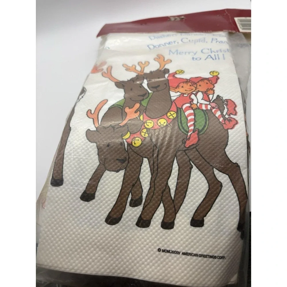 American Greetings Vtg Christmas Party Pack PlatesCupsTableCloth 1984 Santa Deer